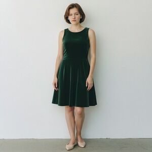CeCe Velvet Sleeveless Ruffle Trim Shift‎ Dress Size L Deep Spruce Green Flirty
